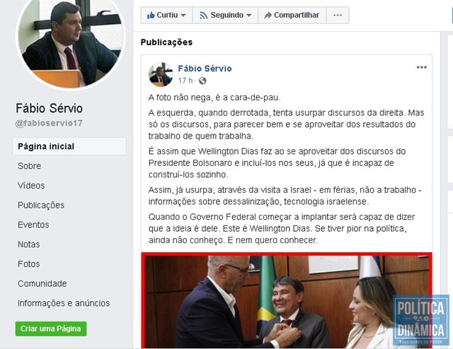 Postagem feita por Fábio Sérvio numa rede social (Foto: Reprodução/Facebook)