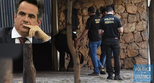 Agentes na porta da cada de Ciro Nogueira (Foto: Jailson Soares/PoliticaDinamica.com)