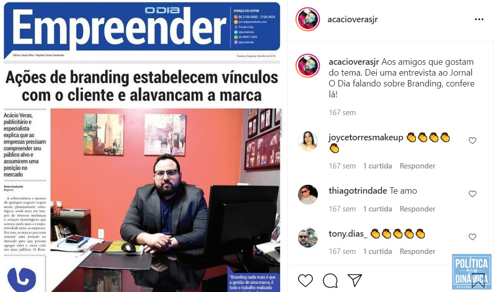 Acácio Veras: sobrinho de Robert Rios já trabalhou no Jornal O Dia e chegou a ser personagem recorrente em matérias do impresso (imagem: Instagram)