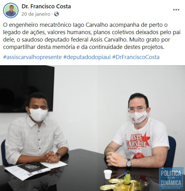Wellington Dias "colou" Francisco Costa na família de Assis Carvalho e estimulou que ele fosse seu substituto no mandato federal (imagem: reprodução)