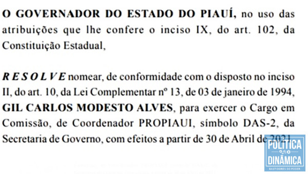 Gil Carlos é oficialmente coordenador do PROPiauí, um dos motivos para entender que Rafael Fonteles está se perdendo no caminho da pré-campanha (imagem: reprodução)