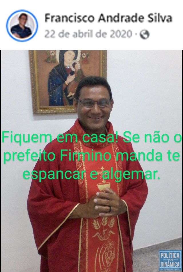 Vestido de padre, em 2020, Andrade Jacaré publicou vários posts contra o então prefeito Firmino Filho (foto: Instagram)