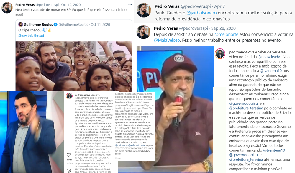 Pedro é contra veiculação de propaganda institucional da Prefeitura e do Governo do Estado em emissoras como a TV Antena 10 e Meio Norte, que veiculam "insultos", "agressões", "preconceito" e "mal caratismo" na busca por audiência; cabe a reflexão... (imagens: redes sociais)