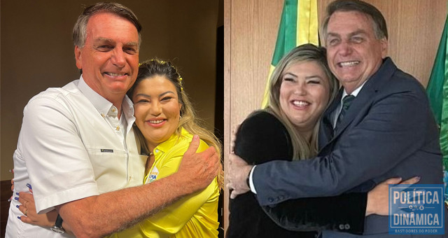 Abraçada com Bolsonaro: Samantha é a bolsonarista com maior intenção de votos no Piauí, segundo pesquisa Amostragem (fotos: Ascom)