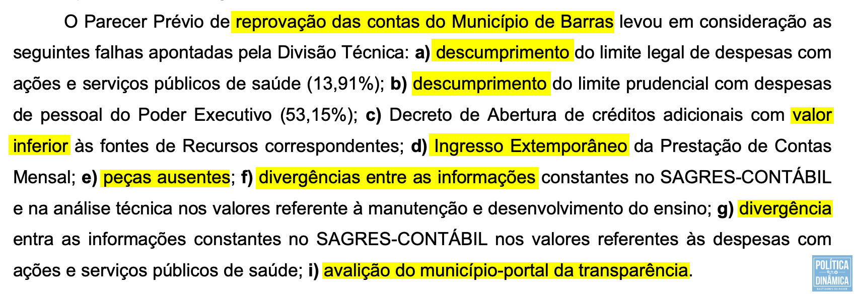 Resumo das irregularidades formais que foram identificadas pelo Ministério Público de Contas (imagem: reprodução)