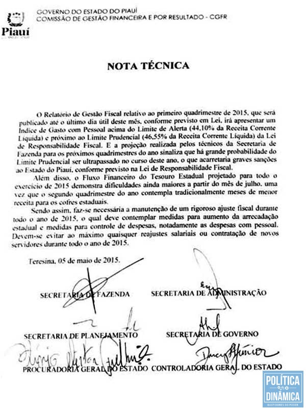 A nota divulgada pela Sefaz anuncia arrocho fiscal até o fim de 2015 (Foto: Divulgação/Sefaz)