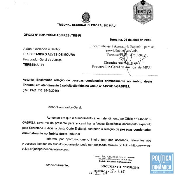 Em documento, presidente do TRE, Raimundo Eufrásio, atende solicitação do STF. (Foto: Divulgação)