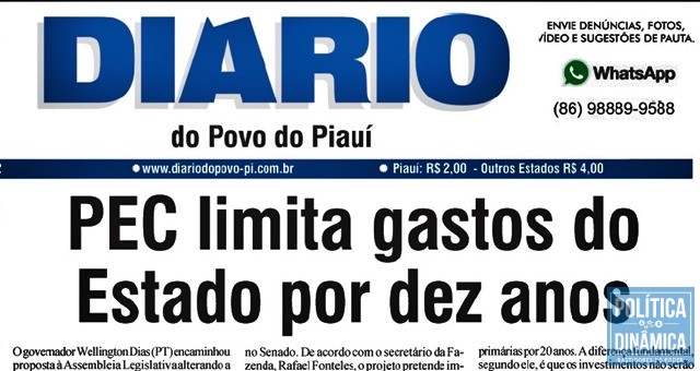 Manchete do jornal Diário do Povo nesta sexta-feira (16) (Foto: Reprodução/Diário do Povo)
