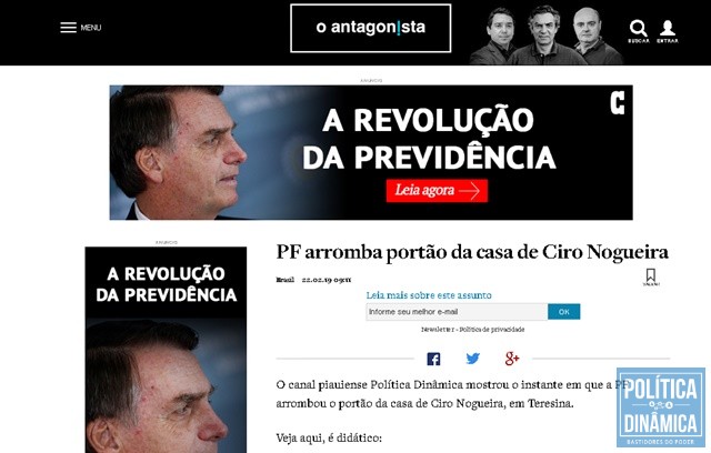 Site O Antagonista destacou cobertura do Política Dinâmica (Foto: Reprodução)