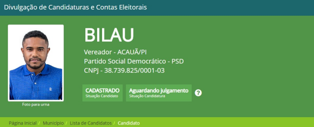 Candidato a vereador do PSD no município de Acauã (Foto: Reprodução/TSE)