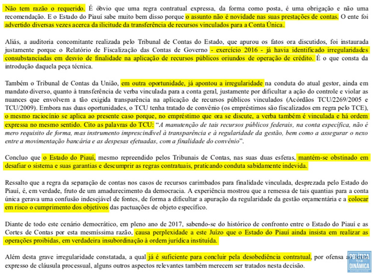 Em sua decisão, juíza se disse perplexa com a ousadia do Governo do Estado  e que o descumprimento de contratos não é novidade nas prestações de contas da gestão de Wellington Dias (imagem: reprodução)