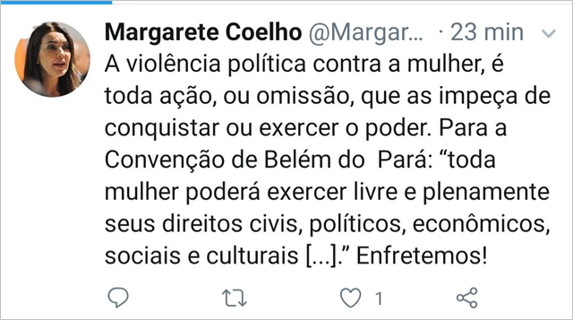 Postagem feita por Margarete Coelho na internet (Foto: Reprodução/Twitter)