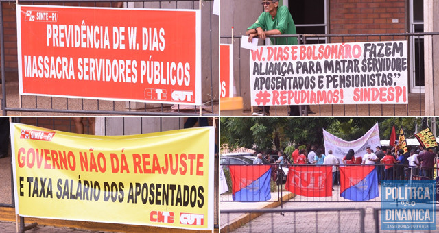 Onde será que estavam essas faixas dos sindicatos dos servidores em 2018, quando Wellington Dias foi eleito pela quarta vez em primeiro turno? (fotos: Jailson Soares | PoliticaDinamica.com)