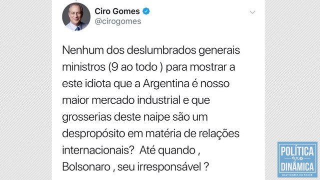 Postagem de Ciro Gomes sobre fala de Bolsonaro no Piauí (Foto: Reprodução/Instagram)