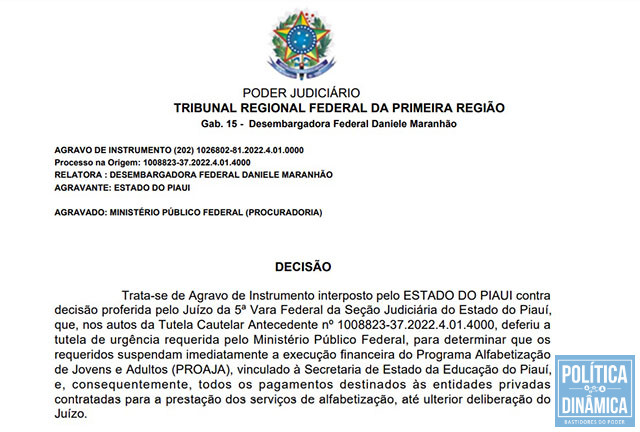 Desembargadora decidiu, a favor do Governo, pedido de efeito suspensivo de decisão da Justiça Federal que havia paralisado o Proaja (foto: reprodução)