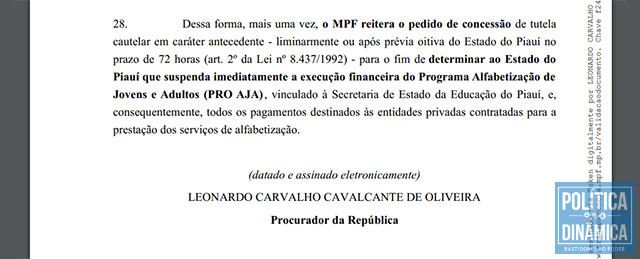 MPF já havia pedido para Justiça determinar o cancelamento de pagamentos do Proaja pelo Governo do Piauí (foto: reprodução)