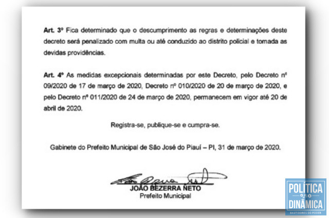 Decreto baixado pela prefeitura (Foto: Reprodução/Diário Oficial Municípios)