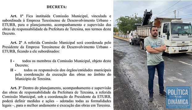 Decreto de Doutor Pessoa atribui poder de fiscalização, supervisão e ações sobre todas as obras em Teresina para Pessoinha (foto: reprodução)