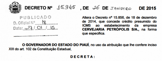 Decreto assinado pelo governador do Piauí beneficiou empresa (Foto: Reprodução)
