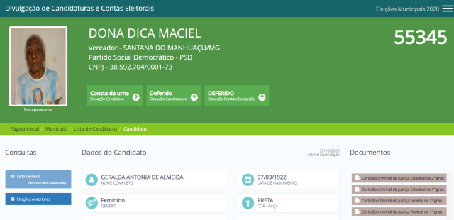 Dona Dica Maciel disputa vaga de vereadora (Foto: Reprodução/DivulgaCand/TSE)