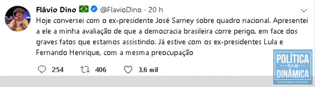 No Twitter, o próprio Flávio Dino informou sobre o encontro (Foto: Reprodução/Twitter)