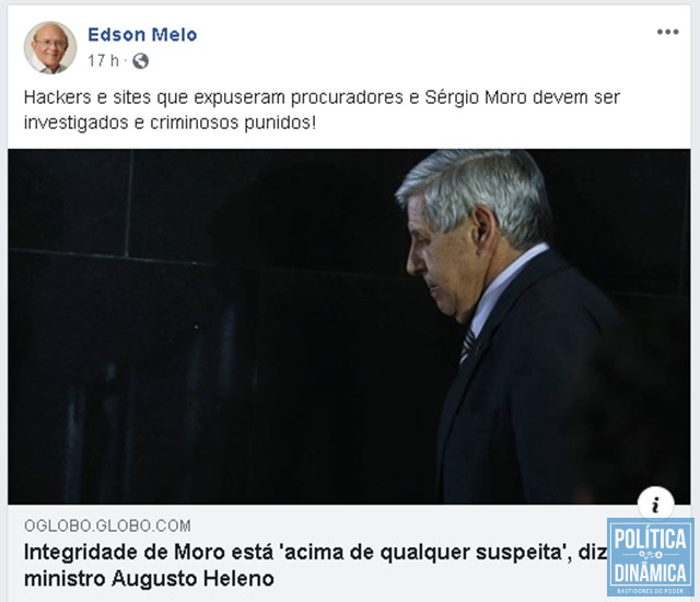 Edson postou link de matéria no Facebook e defendeu investigação de site que divulgou conteúdo de mensagens (Foto: Reprodução/Facebook)