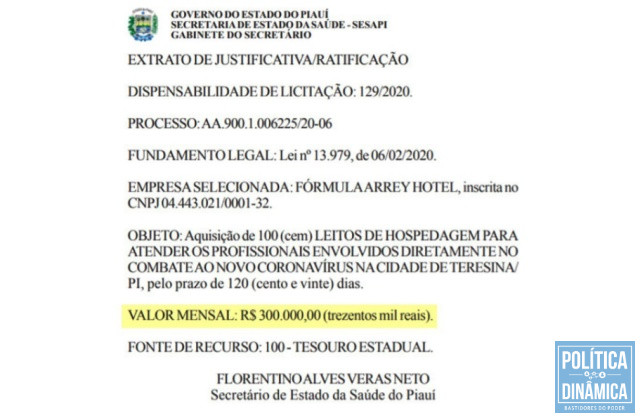 Extrato publicado no Diário Oficial do Estado (Foto: Reprodução/DOE)