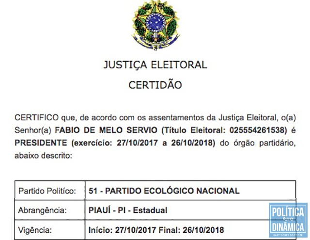 Fábio Sérvio estará à frente da estratégia de campanha do PATRIOTAS e garante que Jair Bolsonaro terá palanque digno no Piauí em 2018 (imagem: TSE-FiliaWeb)