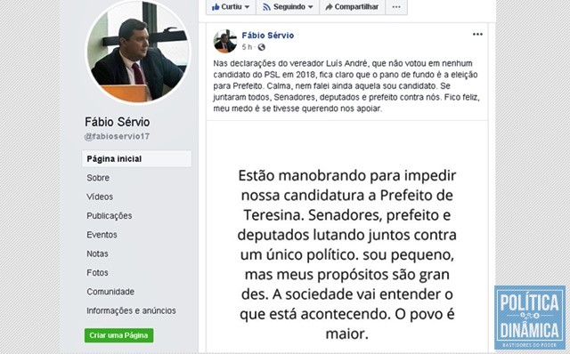 Sérvio fez postagem nas redes sociais (Foto: Reprodução/Facebook)