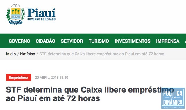 Fake News: site do Governo do Estado induziu leitores -- e jornalistas -- ao erro com manchete sensasionalista e matéria sem assinatura de profissional; a informação errada gerou expectativa nos fornecedores com pagamentos atrasados (imagem: reprodução)
