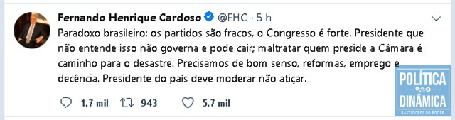 Postagem feita pelo ex-presidente no Twitter (Foto: Reprodução/Twitter FHC)