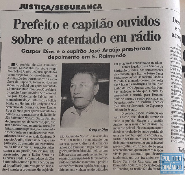 Matéria no jornal O Dia em 7 de julho de 1994 (Foto: Gustavo Almeida/PoliticaDinamica)