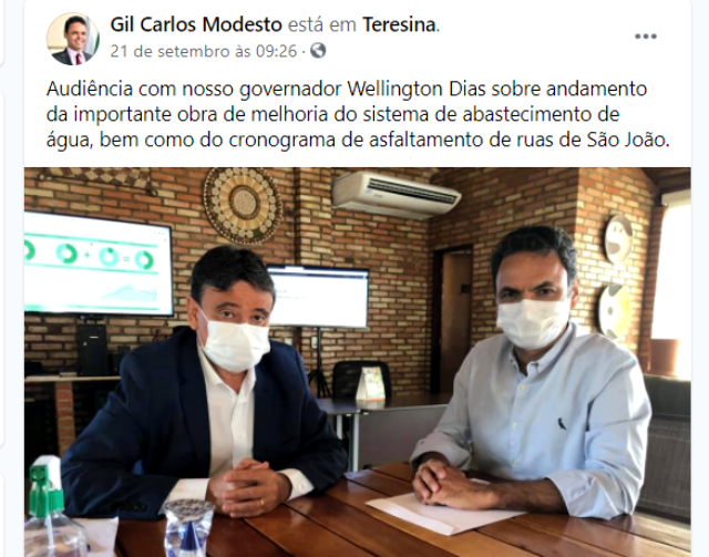 Em rede social, Gil Carlos anunciou asfaltamento (Foto: Reprodução/Facebook)