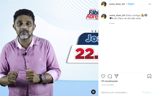 Sônia fazia publicação de apoio à candidatura de Joattan (Foto: Reprodução/Instagram)