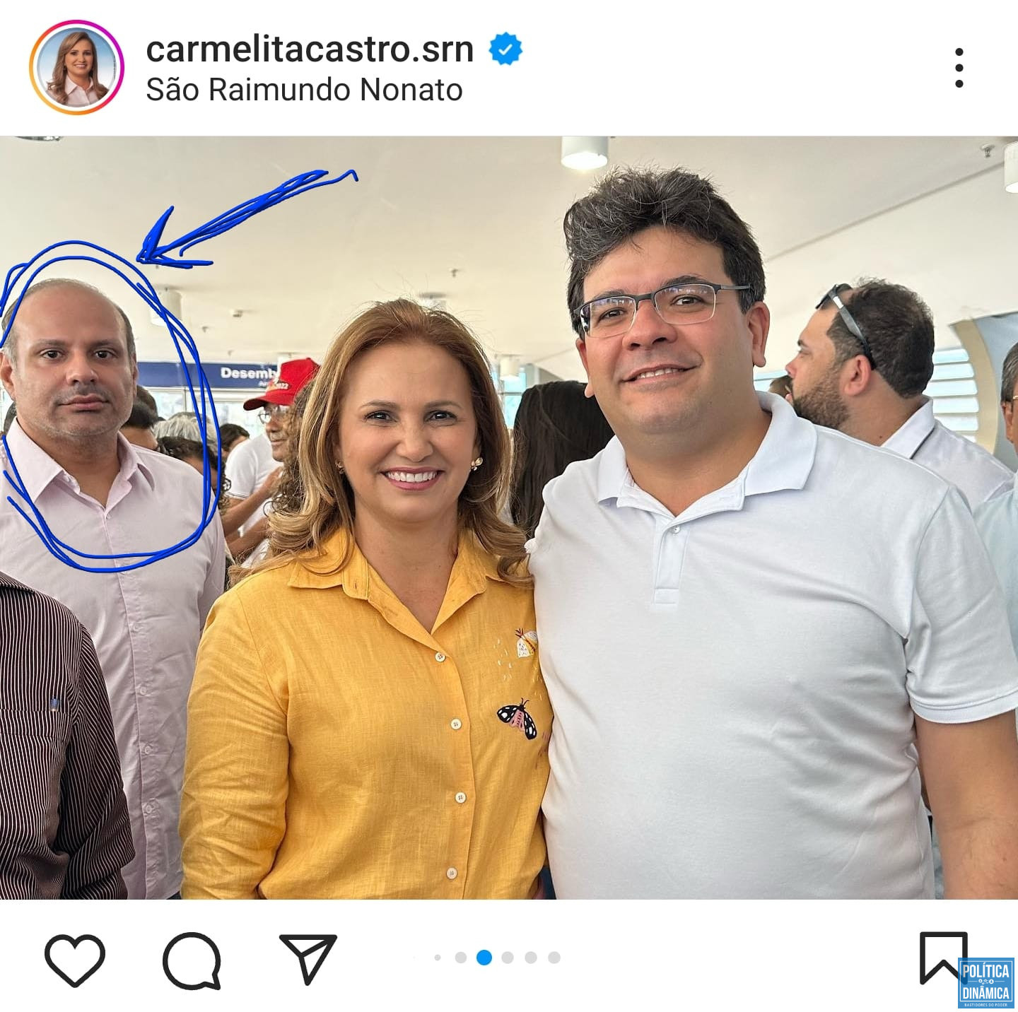 Carmelita Castro, ao lado do governador do Piauí, Rafael Fonteles, e, ao fundo, Isaías Neto (foto: Reprodução | Instagram)