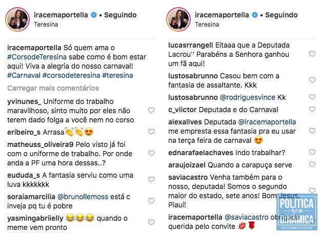 Sim, teve quem apoiasse a fantasia e a manifestação carnavalesca de Iracema Portella (imagem: reprodução)