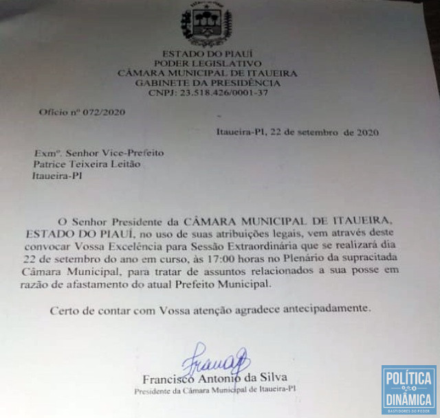 Presidente da Câmara já convocou vice para assumir o cargo de prefeito da cidade.