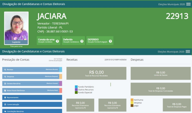 Jacira, cujo nome na urna ficou Jaciara, não teve votos (Foto: Reprodução/TSE)