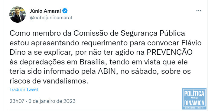 Deputado diz que vai pedir explicações à Flávio Dino (foto: reprodução Twitter)