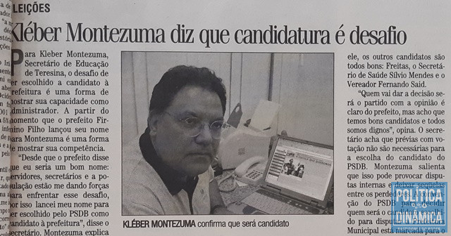 Kleber Montezuma andou perto de ser escolhido candidato em 2004 (Foto: PoliticaDinamica.com / Reprodução / Arquivo Público do Piauí)