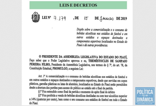 Lei foi promulgada e publicada no Diário Oficial do Estado (Foto: Reprodução/DOE)
