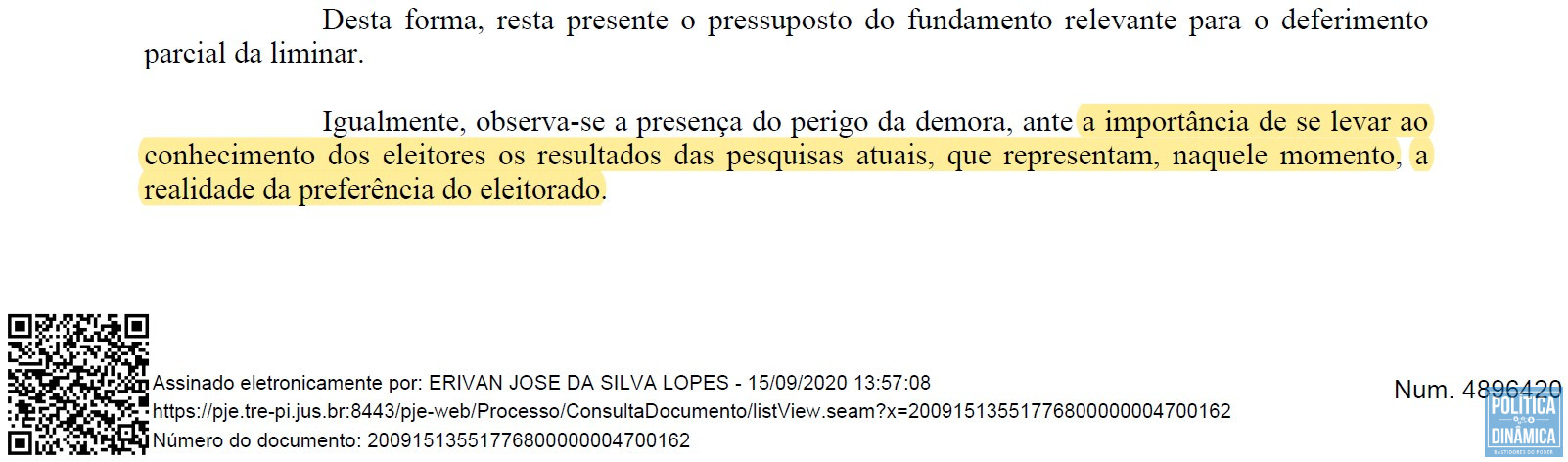 Trecho da decisão, que pode ser acessada na íntegra pelo QR code