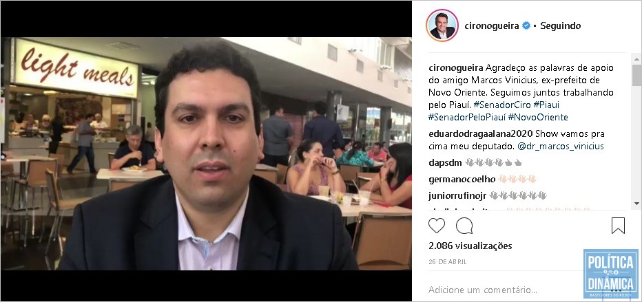 Na rede social, Ciro agradeceu apoio de Marcos (Foto: Reprdoução/Instagram)