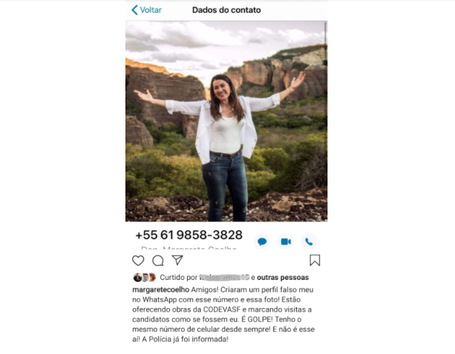 Deputada fez alerta aos amigos nas redes sociais (Foto: Reprodução/Instagram)