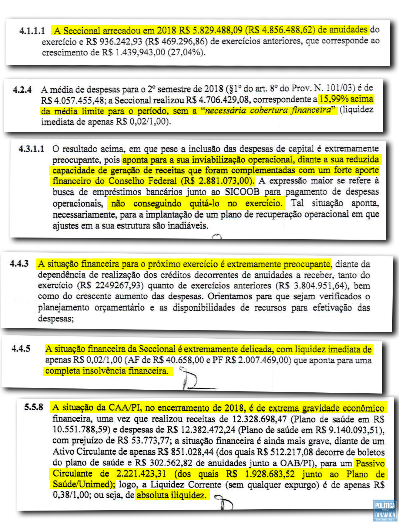 Trechos de análise feita pelo Conselho Federal da OAB, em abril de 2019.