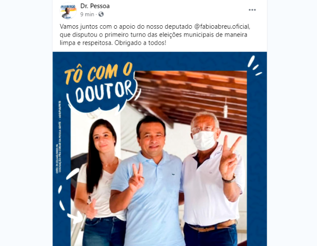 Foto postada pela campanha de Dr. Pessoa nas redes sociais (Foto: Reprodução/Facebook)