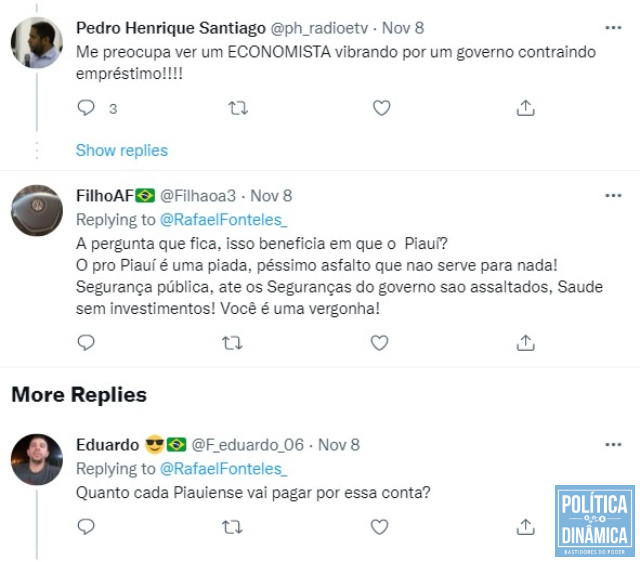 Seguidores questionam para quer será usado dinheiro do empréstimo (foto: reprodução twitter)