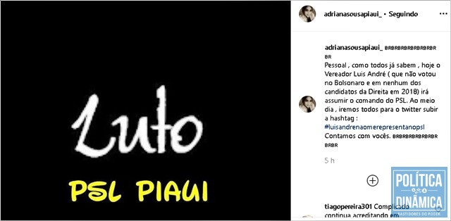 Postagem feita por Adriana Sousa em rede social (Foto: Reprodução/Instagram)