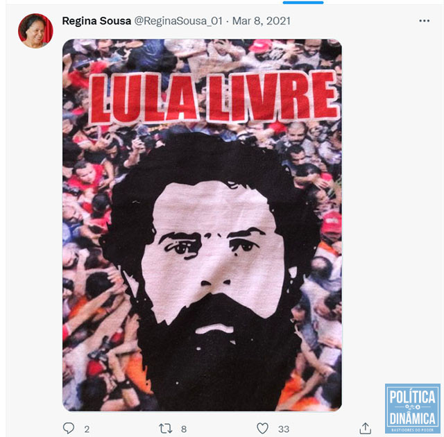 No dia da mulher, 8 de março, Regina fez post enaltecendo Lula (reprodução redes sociais)