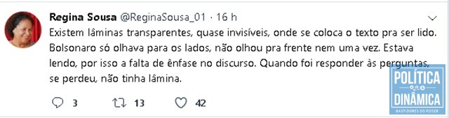 Postagem no Twitter critica discurso do presidente (Foto: Reprodução/Twitter)